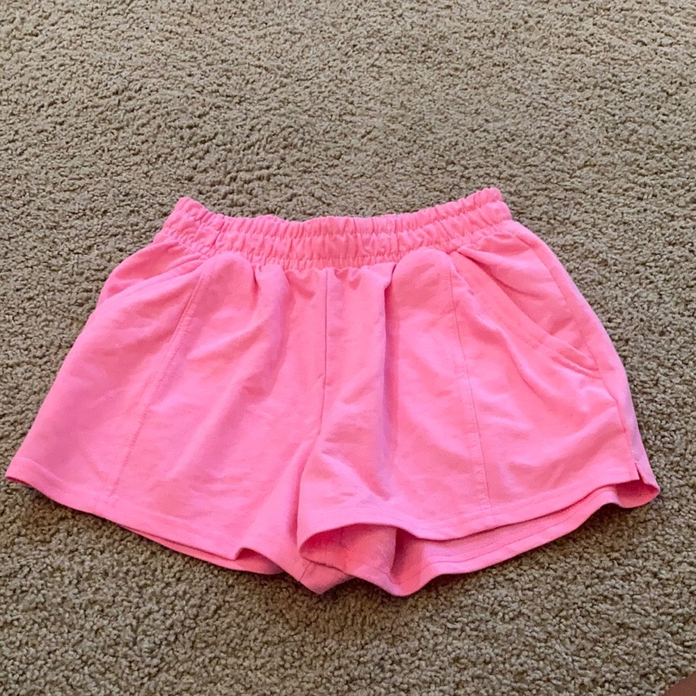 Hot pink terry shorts with pockets